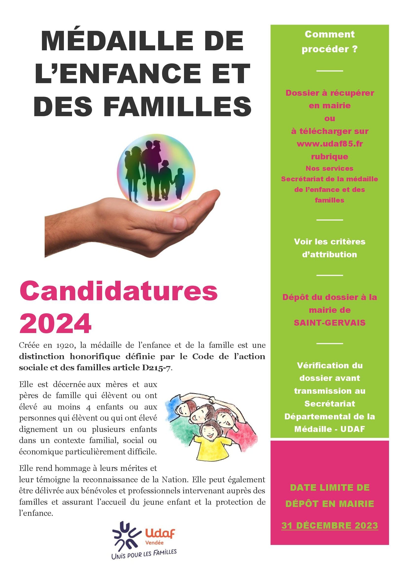 MÉDAILLE DE LA FAMILLE – CANDIDATURES 2024