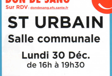 DON DE SANG – LUNDI 30/12