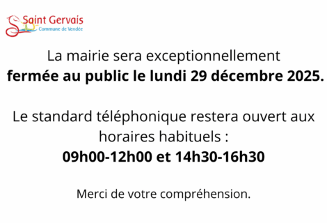 FERMETURE EXCEPTIONNELLE MAIRIE – 29/12/25