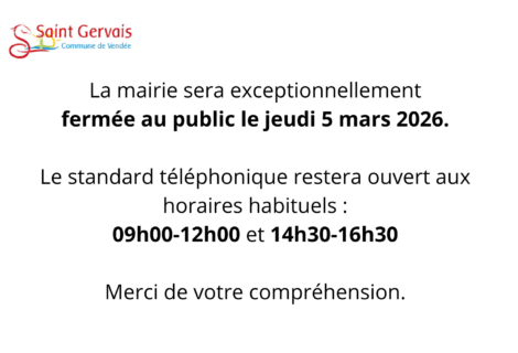 FERMETURE EXCEPTIONNELLE MAIRIE – JEUDI 05/03/26
