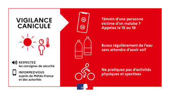 VIGILANCE ROUGE CANICULE à compter du 10/07/2026 à 12h00 VIGILANCE ROUGE CANICULE à compter du 10/07/2026 à 12h00