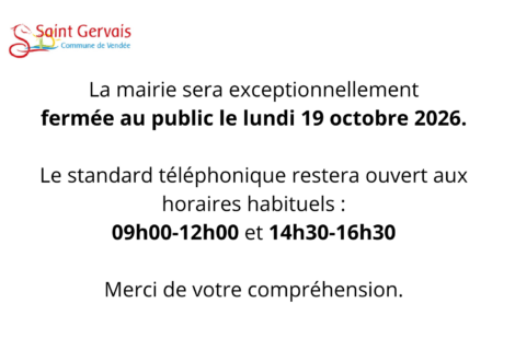 FERMETURE EXCEPTIONNELLE MAIRIE – 19/10/26